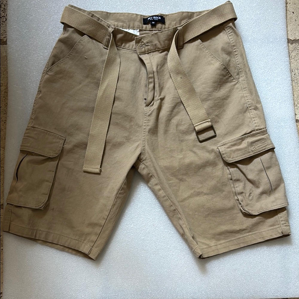 Tan Cargo Shorts with Belt Loops and Relaxed Fit